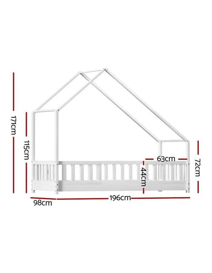 Wooden House Single Bed Frame in White image 3