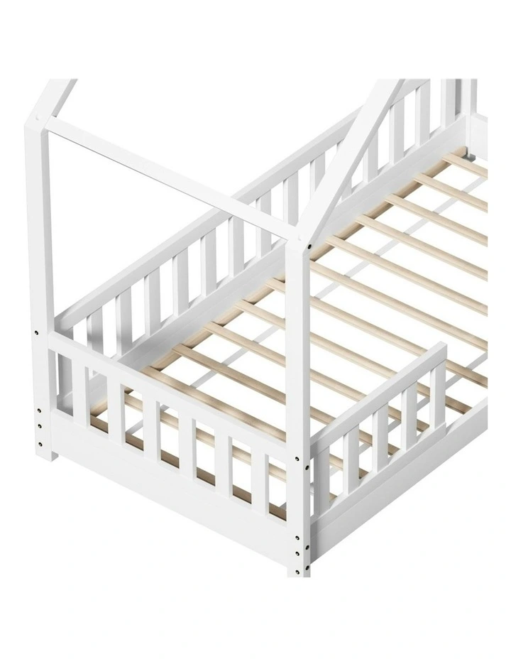 Wooden House Single Bed Frame in White image 5