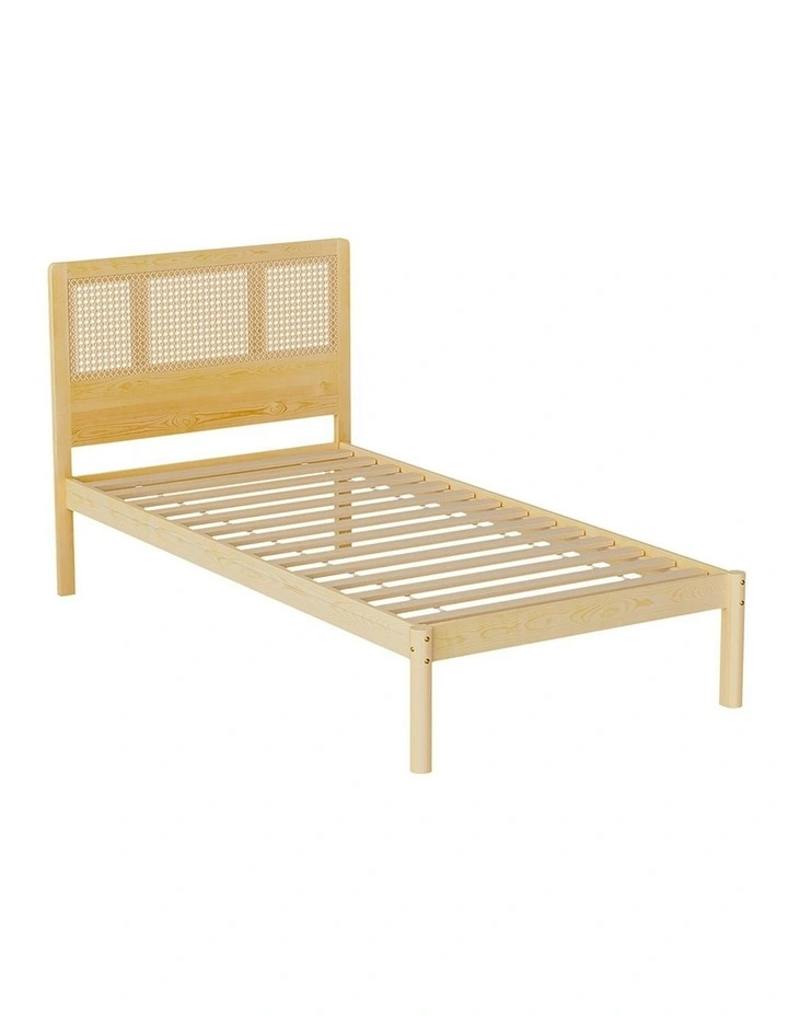 Rattan Wooden Rita Single Size Bed Frame in Beige image 1