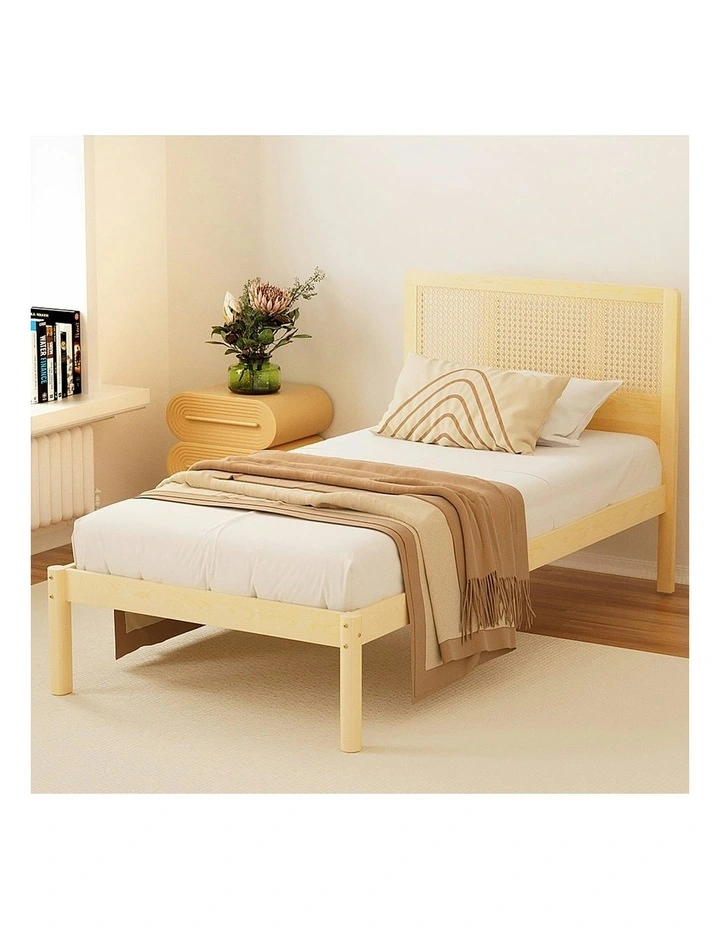 Rattan Wooden Rita Single Size Bed Frame in Beige image 3