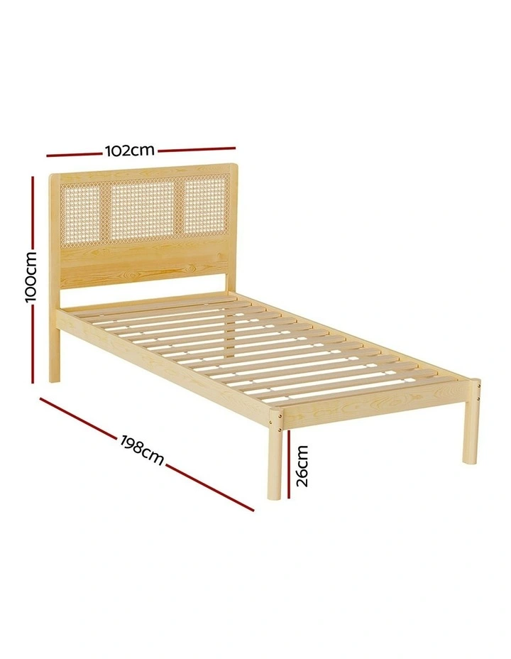 Rattan Wooden Rita Single Size Bed Frame in Beige image 4