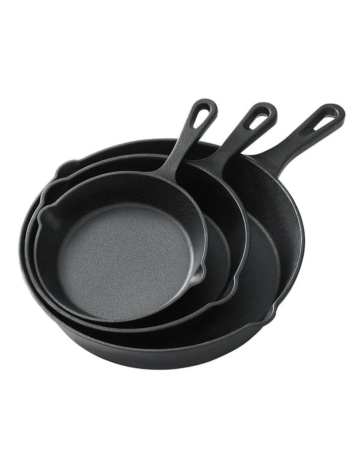 Non Stick Frying Pan Cast Iron 3 Pieces in Black image 1