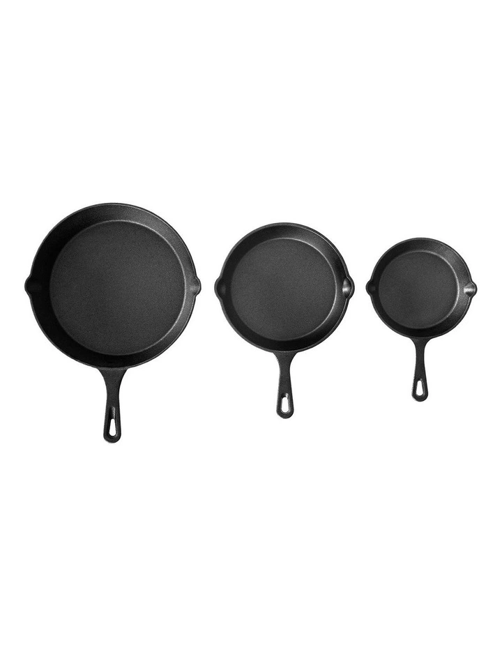 Non Stick Frying Pan Cast Iron 3 Pieces in Black image 2