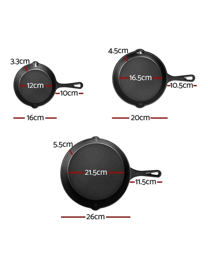 Non Stick Frying Pan Cast Iron 3 Pieces in Black image 4