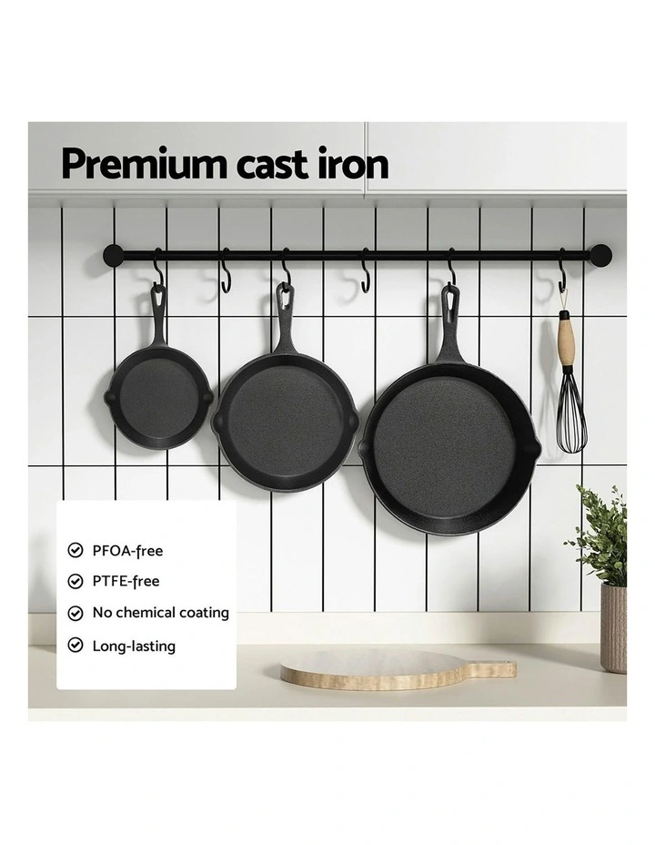 Non Stick Frying Pan Cast Iron 3 Pieces in Black image 5