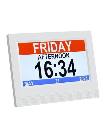 Digital Day Clock in White