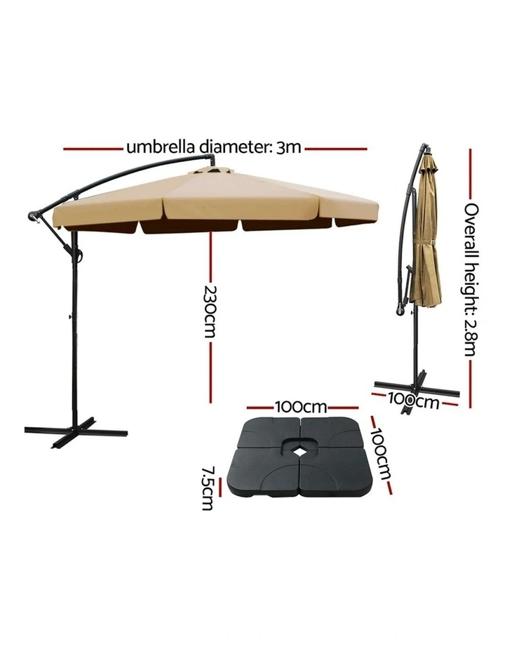 Instahut Outdoor Umbrella With Base 3m in Black image 4