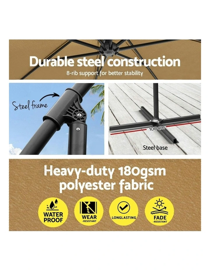 Instahut Outdoor Umbrella With Base 3m in Black image 6