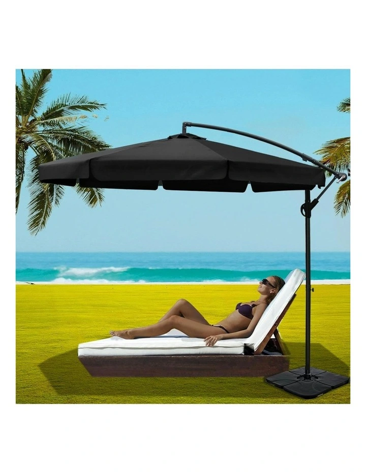 Outdoor Umbrella With Base 3m in Black image 2