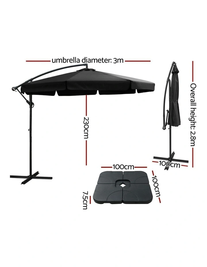 Outdoor Umbrella With Base 3m in Black image 4