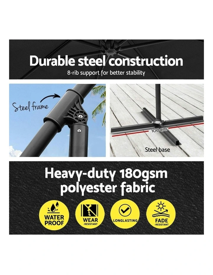 Outdoor Umbrella With Base 3m in Black image 6