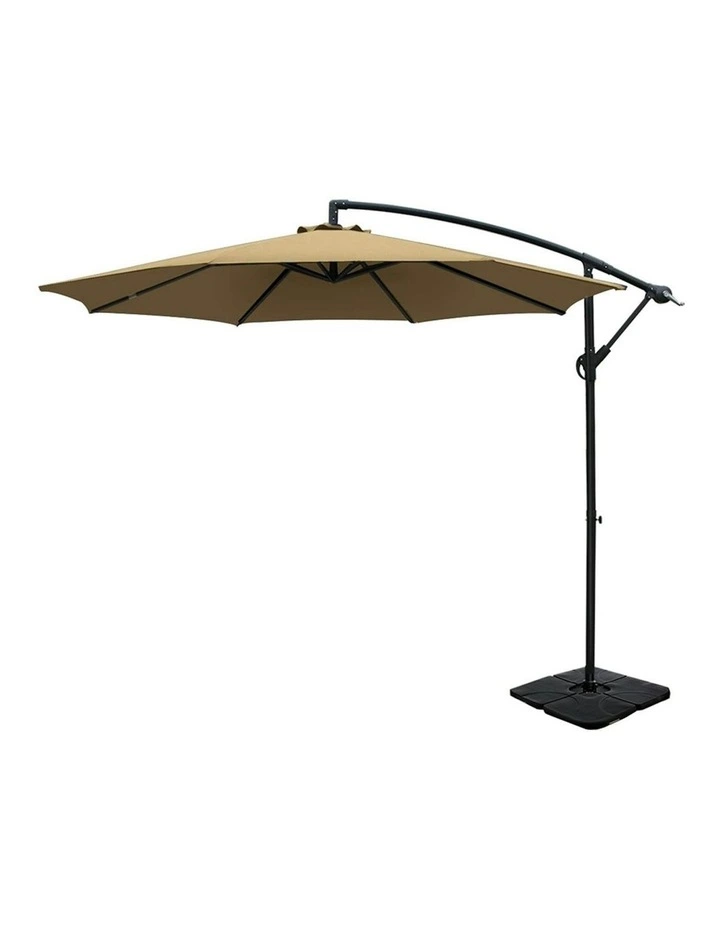 Instahut Outdoor Umbrella With Base 3m in Beige image 1