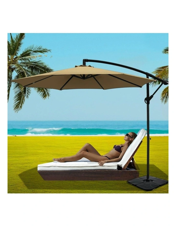 Instahut Outdoor Umbrella With Base 3m in Beige image 2
