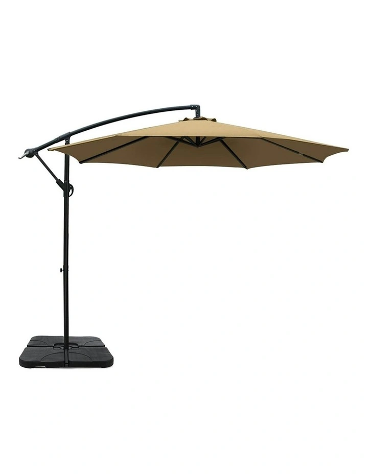 Instahut Outdoor Umbrella With Base 3m in Beige image 3
