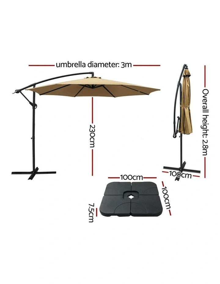 Instahut Outdoor Umbrella With Base 3m in Beige image 4