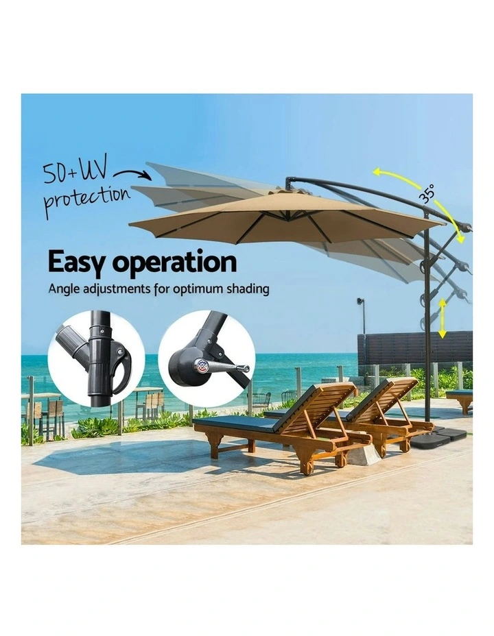 Instahut Outdoor Umbrella With Base 3m in Beige image 5