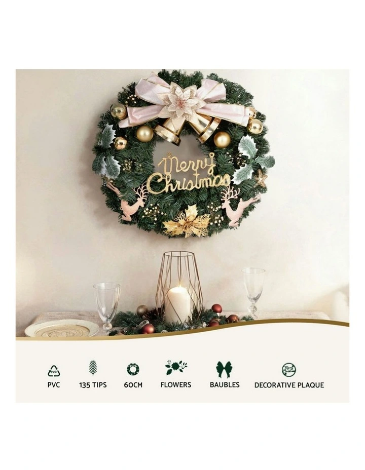Christmas Wreath Garland Flowers Baubles Party Decorations 60cm in Green image 5