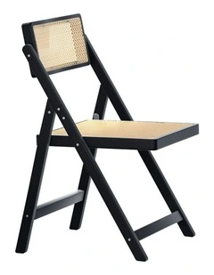 Wooden Rattan Foldable Dining Chair in Black