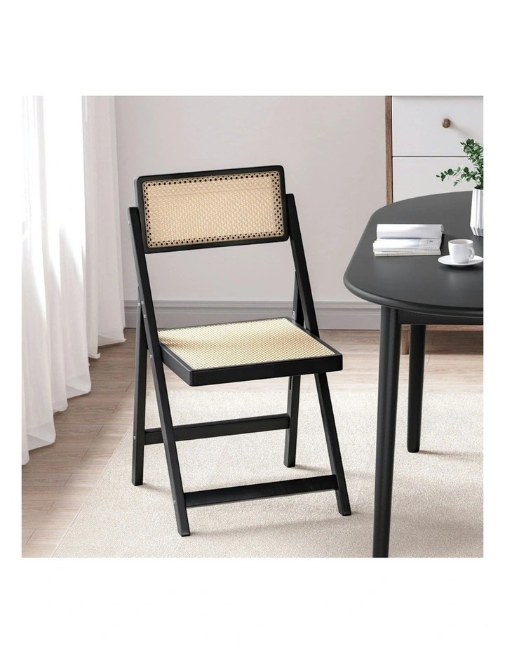 Wooden Rattan Foldable Dining Chair in Black image 2
