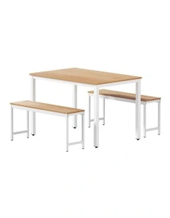 Dining Chairs Table Set 3 Pieces in Natural/White