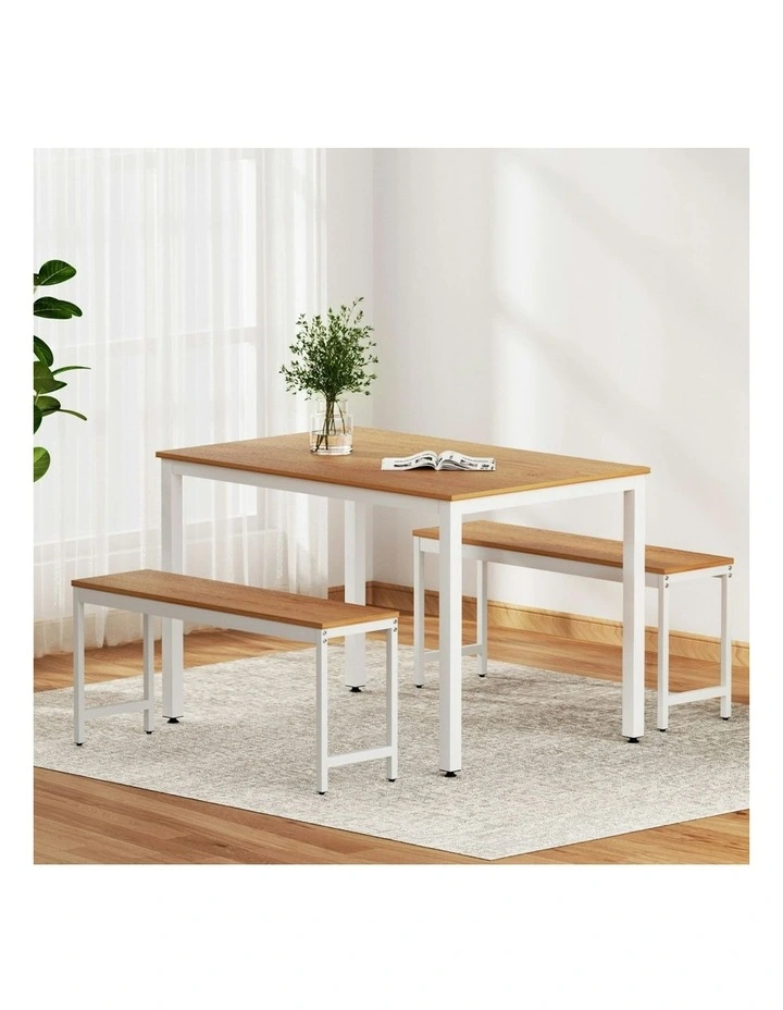 Dining Chairs Table Set 3 Pieces in Natural/White image 2