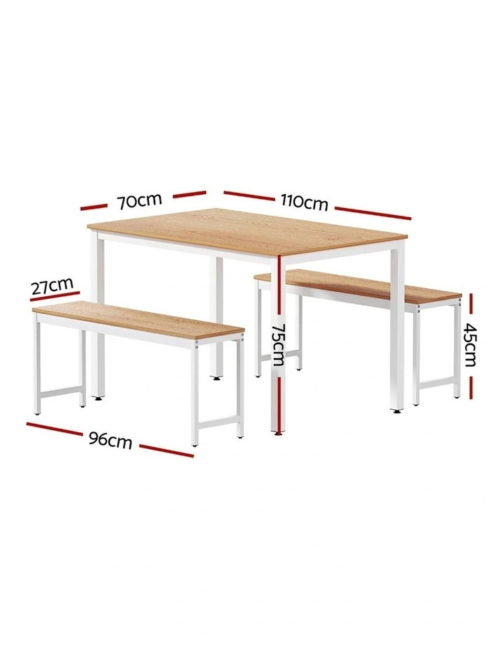 Dining Chairs Table Set 3 Pieces in Natural/White image 3