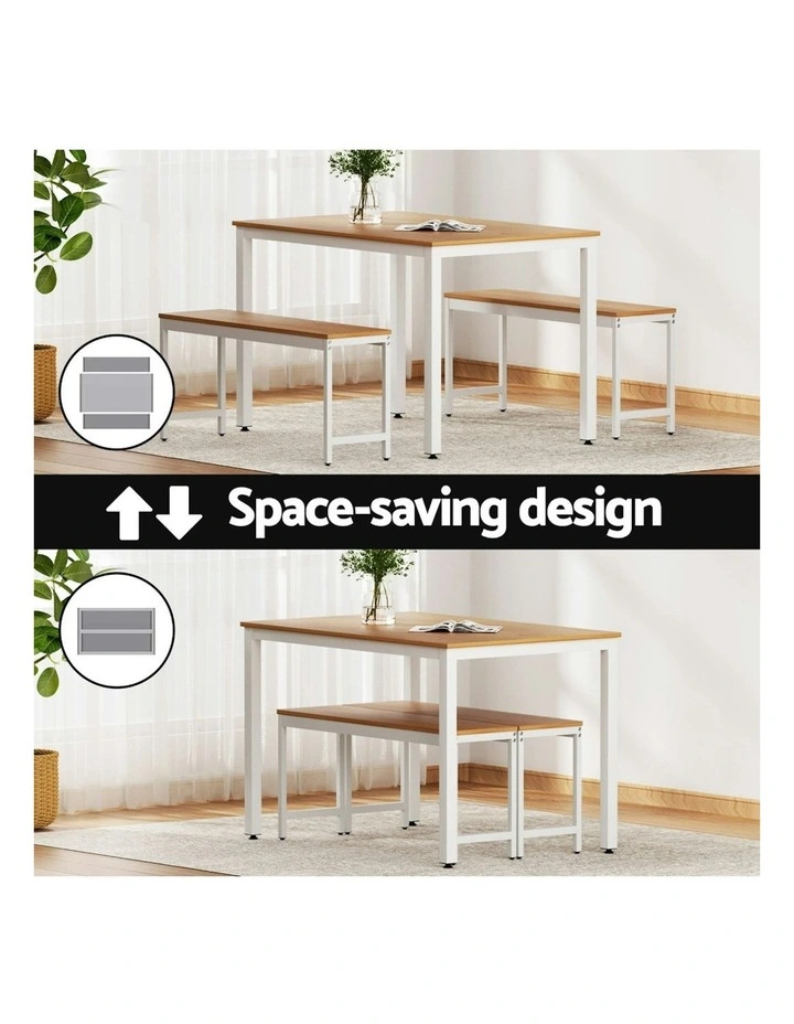 Dining Chairs Table Set 3 Pieces in Natural/White image 5