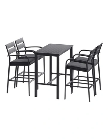 Outdoor Aluminium Bar Dining Chairs Set 5-Piece in Black