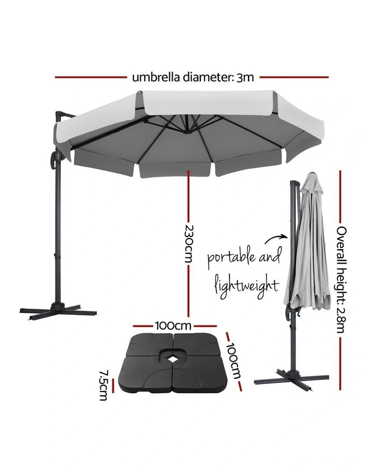 Outdoor Umbrella with Base 3m in Grey image 3