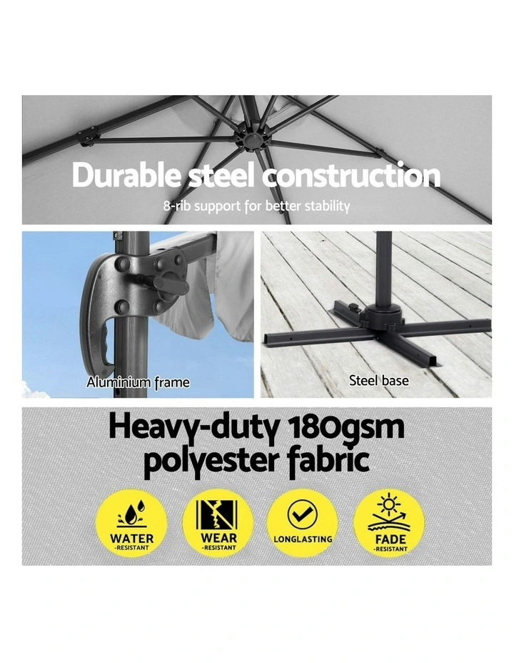 Outdoor Umbrella with Base 3m in Grey image 6