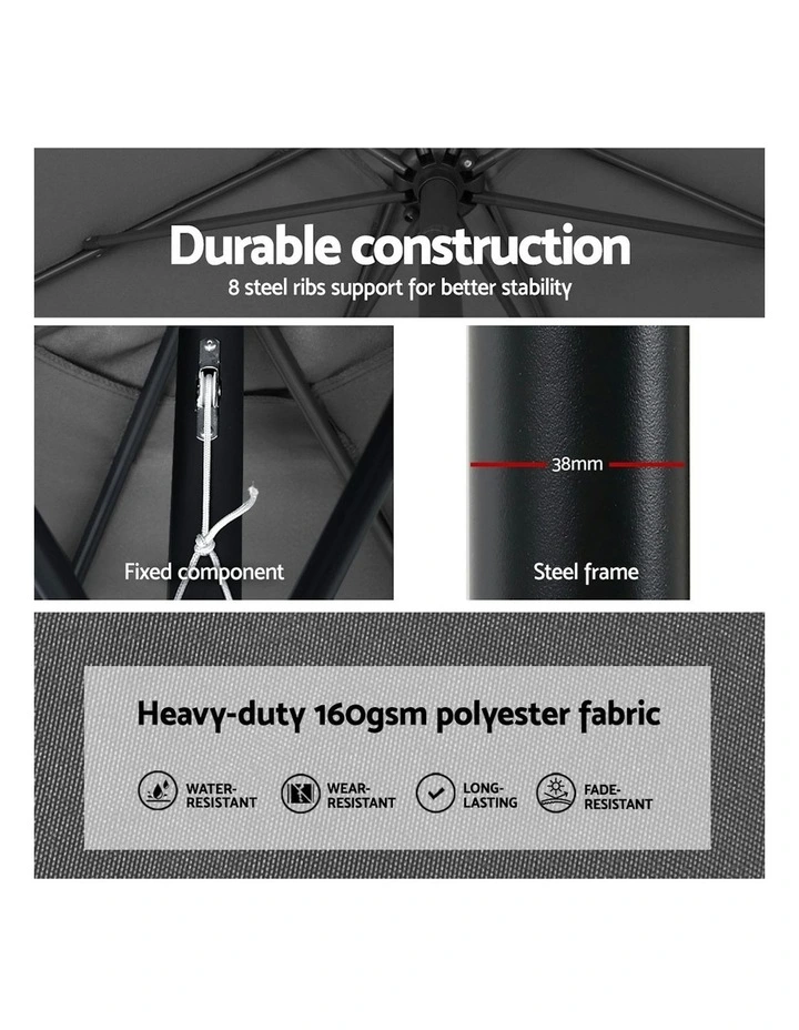 Instahut Outdoor Umbrella 2.7m Base UV Charcoal image 7