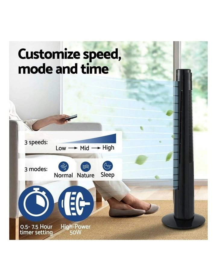 Tower Fan Oscillating 3 Speeds with Remote 93cm in Black image 5