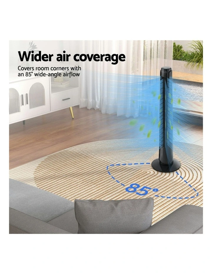 Tower Fan Oscillating 3 Speeds with Remote 93cm in Black image 6