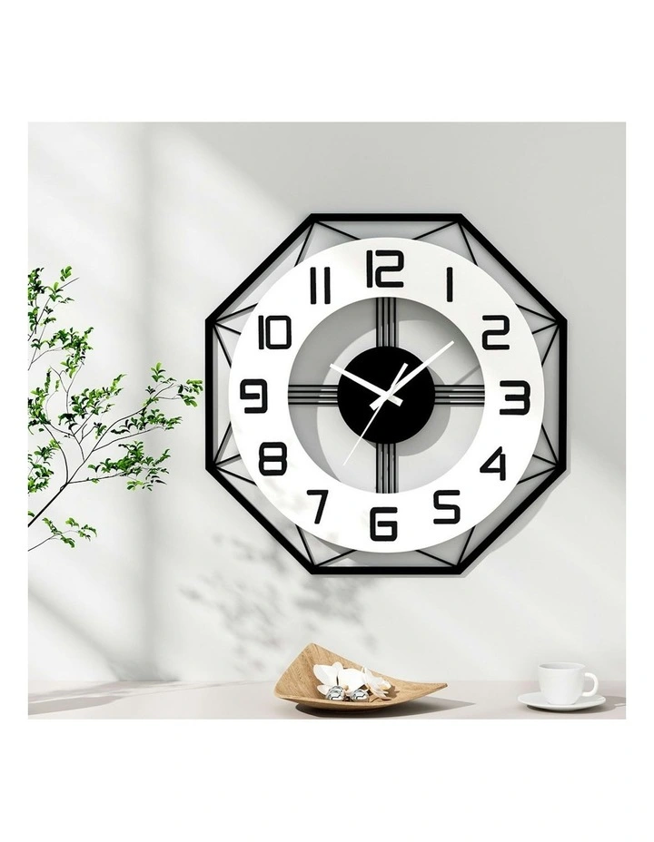 Octagon Wall Clock 60cm in Black image 2