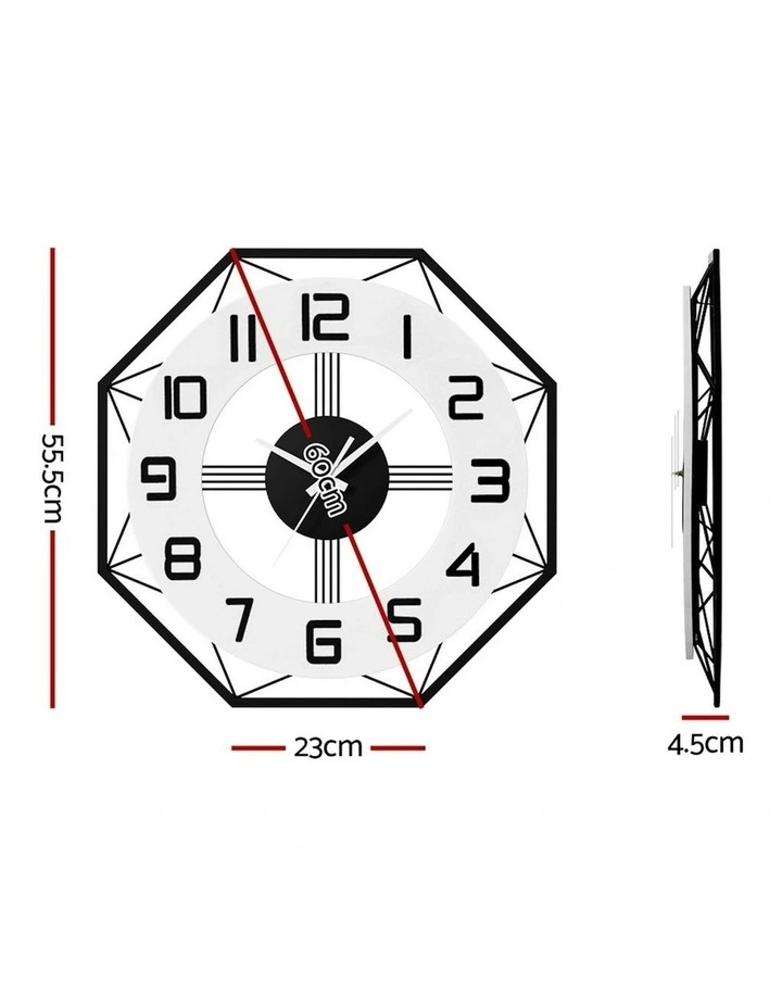 Octagon Wall Clock 60cm in Black image 3