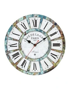 Rustic Design Wall Clock 40cm in Turquoise