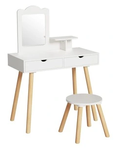 Dressing Table Vanity Makeup Chair Set in White