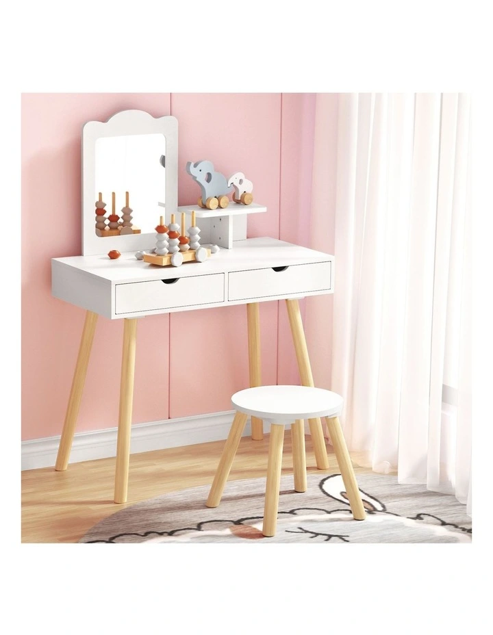 Dressing Table Vanity Makeup Chair Set in White image 3