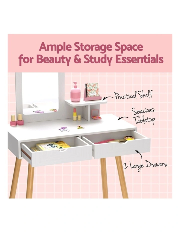 Dressing Table Vanity Makeup Chair Set in White image 6