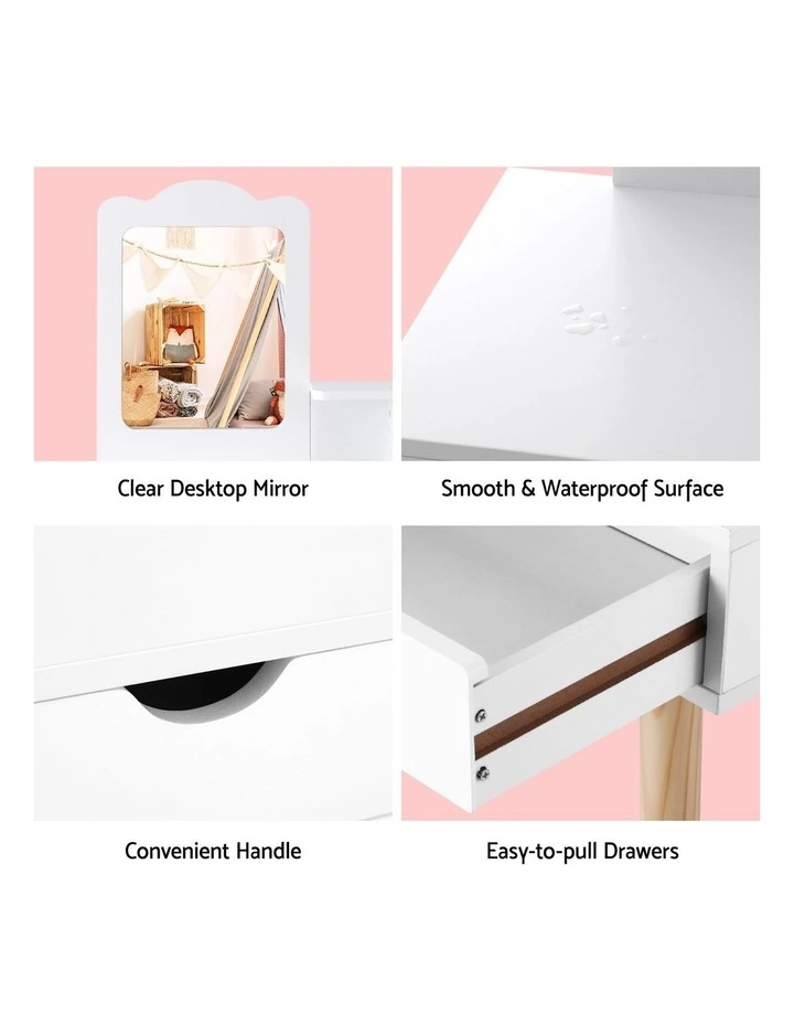 Dressing Table Vanity Makeup Chair Set in White image 7