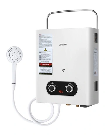 Portable Gas Water Heater 6LPM Outdoor Camping Shower in White