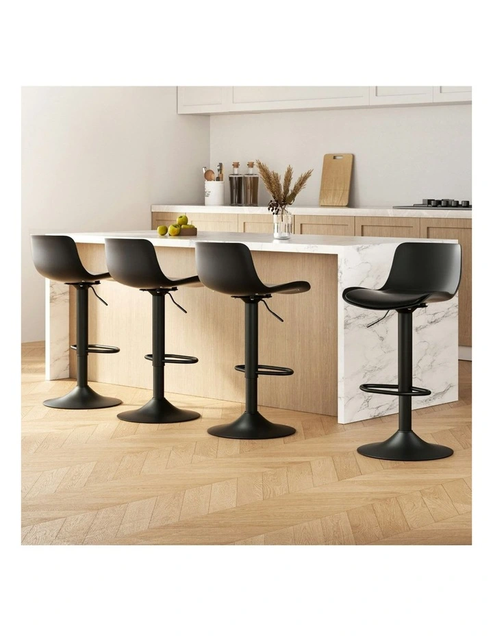 Padded Seat Gas Lift Bar Stools 4x in Black image 2