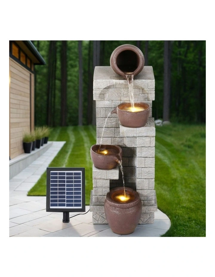 Solar Water Fountain Cascading 4-Tier in Brown image 3