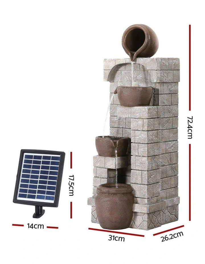 Solar Water Fountain Cascading 4-Tier in Brown image 4