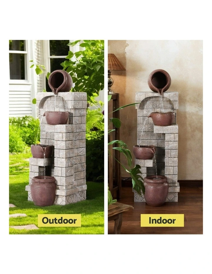 Solar Water Fountain Cascading 4-Tier in Brown image 5