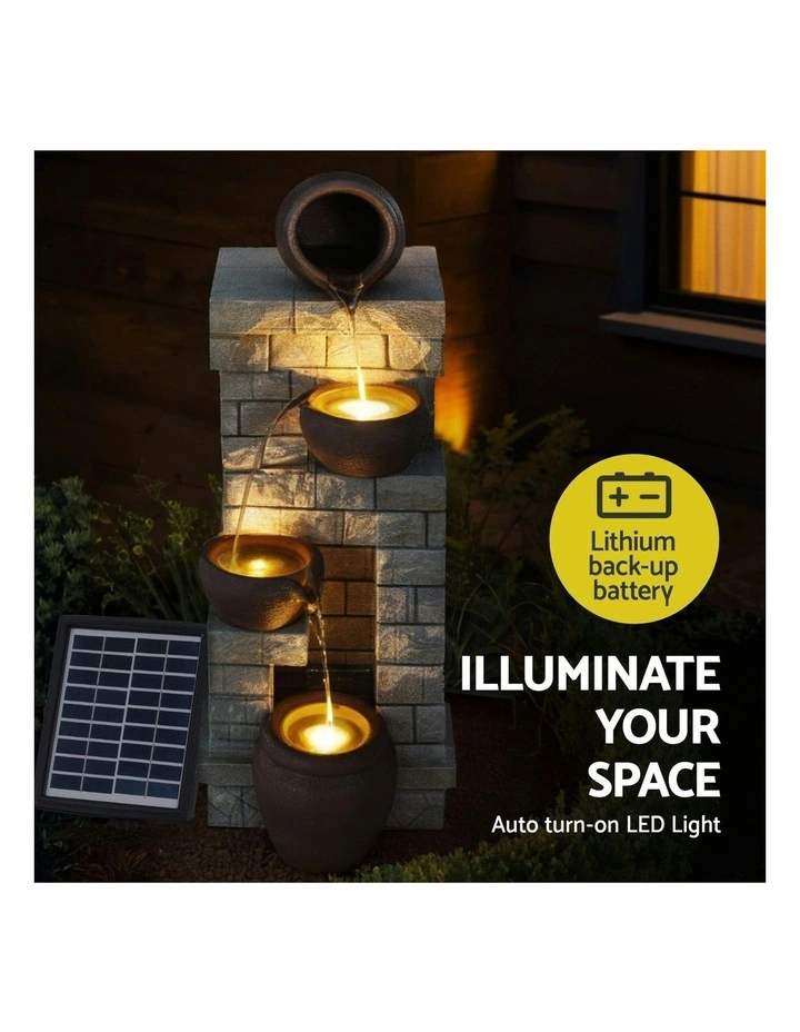 Solar Water Fountain Cascading 4-Tier in Brown image 6