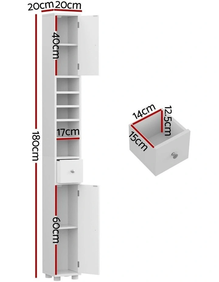 Bathroom Storage Cabinet 180cm Tall Slim Floor Cupboard Toilet Narrow Linen Tower image 4