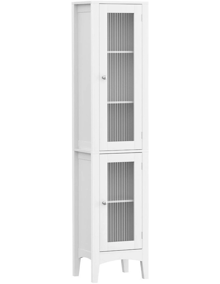 Bathroom Storage Cabinet 160cm Tall Slim Floor Cupboard Toilet Glass Door White image 1