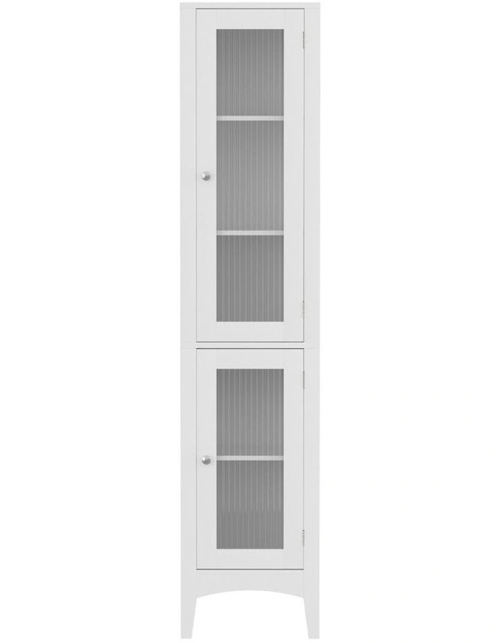Bathroom Storage Cabinet 160cm Tall Slim Floor Cupboard Toilet Glass Door White image 2