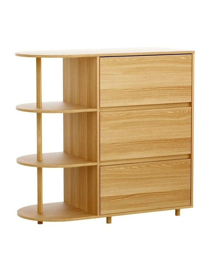 Chest of 3 Drawers 3 Shelves Storage Cabinet in Pine image 1